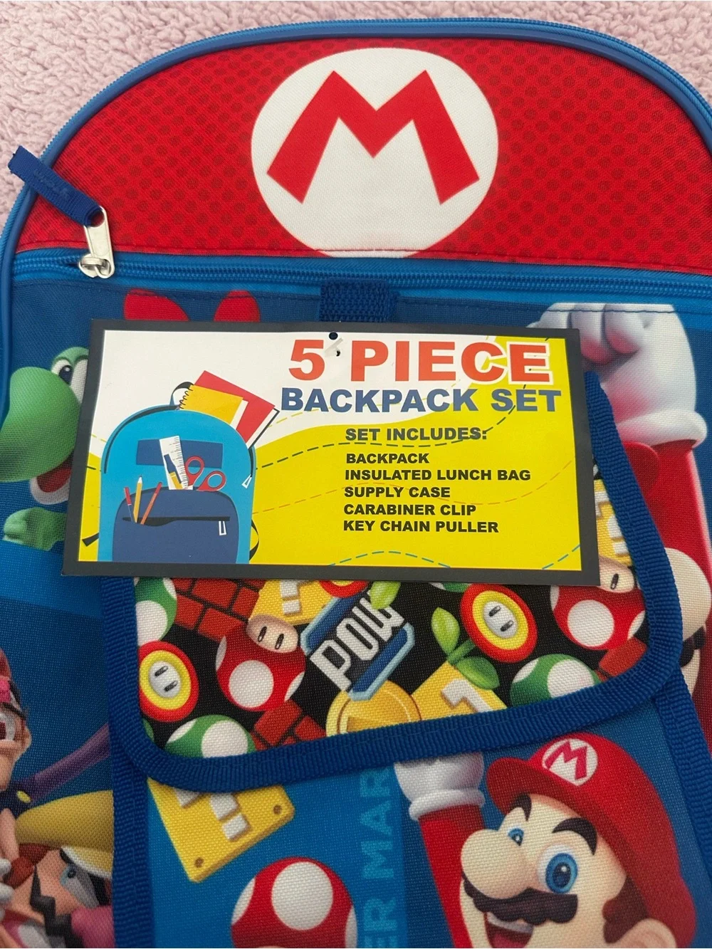Disney Super Mario Blue Red Kids Backpack Set - 5 Piece
